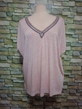 Cozy Casual Light Pink V-Neck EmbroideredTunic